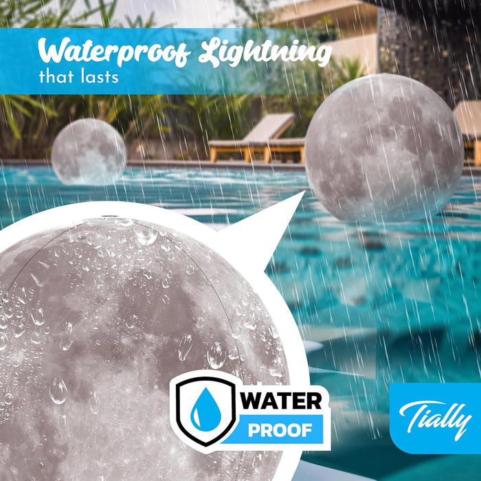 14" Full Moon Floating Inflatable Pool Lights Solar Powered 2-PACK