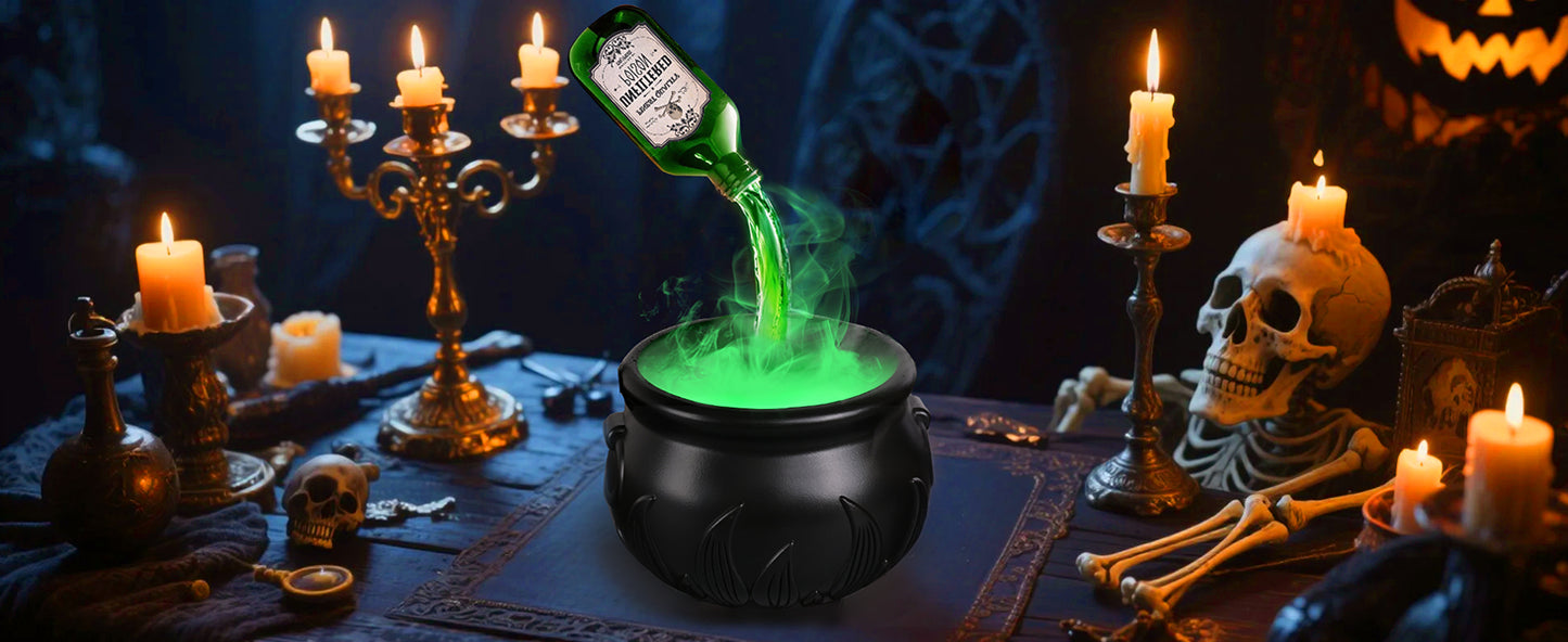 Cauldron Halloween Decor with Magic Floating Potion Bottles and Diffuser