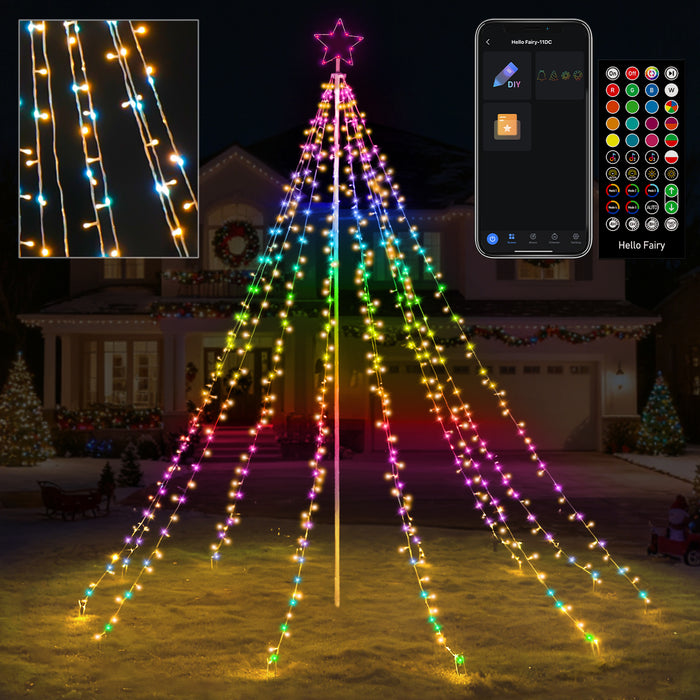 12-ft Flagpole Christmas Tree Pre-lit Programmable RGB Fairy Lights Decorations Outdoor