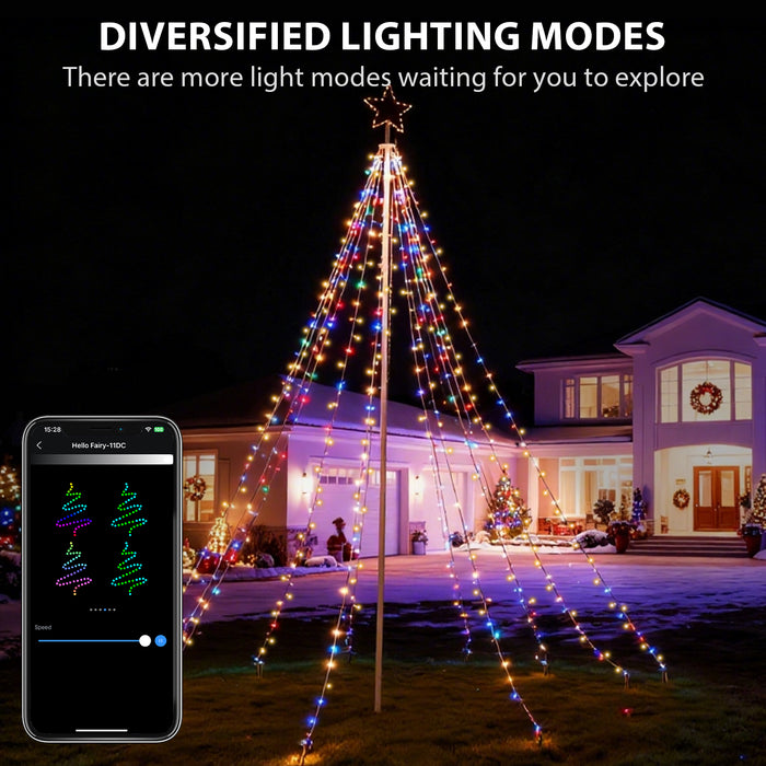 12-ft Flagpole Christmas Tree Pre-lit Programmable RGB Fairy Lights Decorations Outdoor