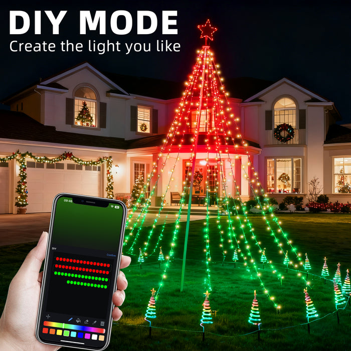 12-ft Flagpole Christmas Tree Pre-lit Programmable RGB Fairy Lights Decorations Outdoor