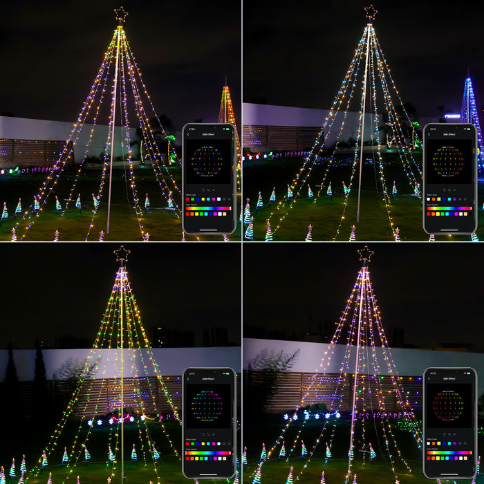 12-ft Flagpole Christmas Tree Pre-lit Programmable RGB Fairy Lights Decorations Outdoor