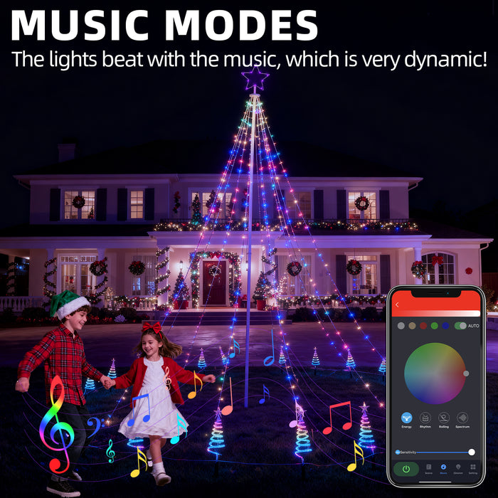 12-ft Flagpole Christmas Tree Pre-lit Programmable RGB Fairy Lights Decorations Outdoor