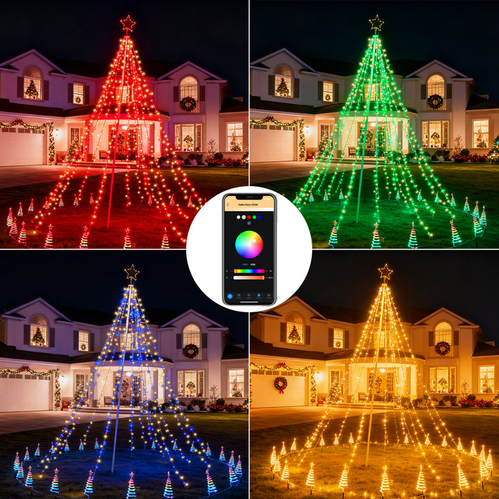 12-ft Flagpole Christmas Tree Pre-lit Programmable RGB Fairy Lights Decorations Outdoor