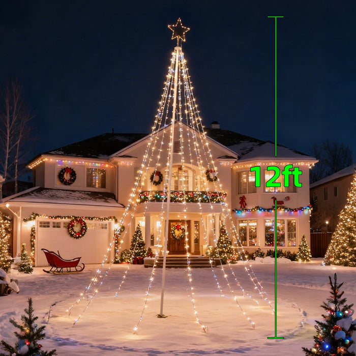 12-ft Flagpole Christmas Tree Pre-lit Programmable RGB Fairy Lights Decorations Outdoor