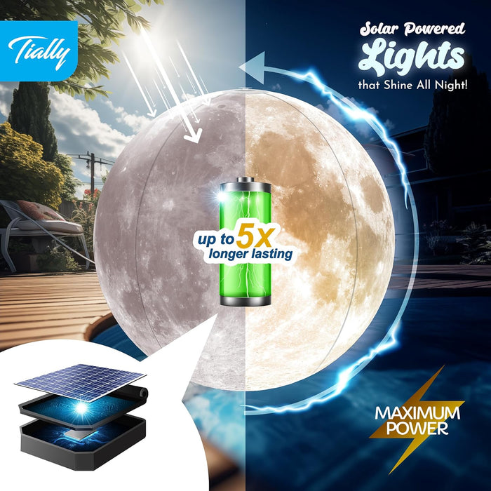 14" Full Moon Floating Inflatable Pool Lights Solar Powered 2-PACK