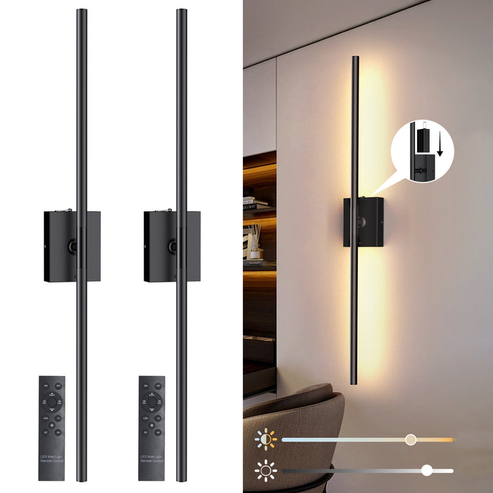 31.5" Wall Sconces Lights with Rechargeable Battery 360° Rotation 2-Pack