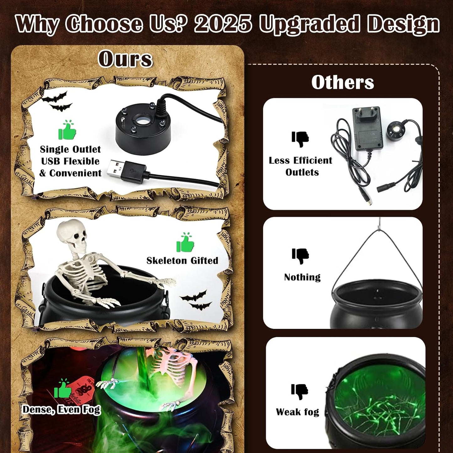 Cauldron Halloween Decor with Magic Floating Potion Bottles and Diffuser