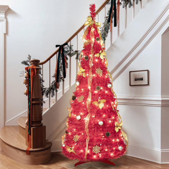 6-ft Prelit Collapsible Christmas Tree with Warm White Lights (Red)