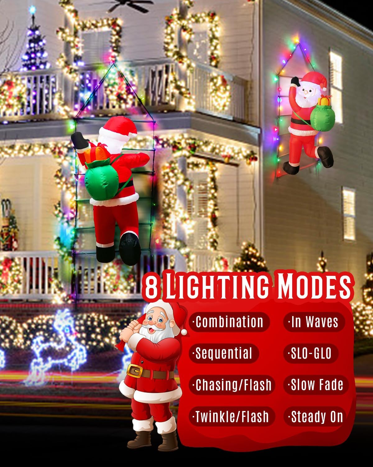 Christmas Decorative Ladder Lights with Santa Claus