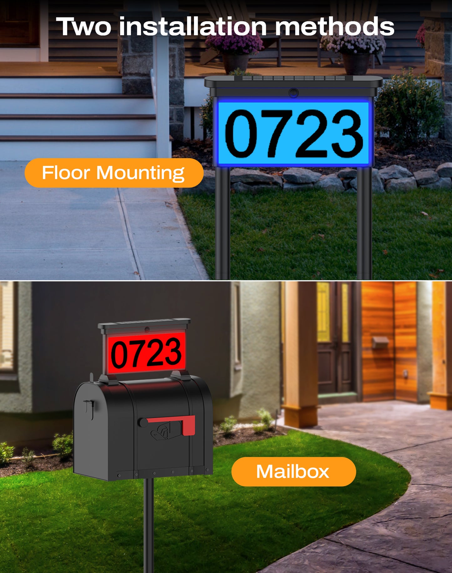 Dual Sides Solar Sign for House Address or Mailbox Number RGB LED Lights