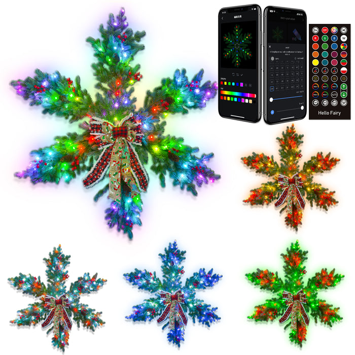 4-ft Green Branches Big Snowflake with Programmable RGB Fairy Lights