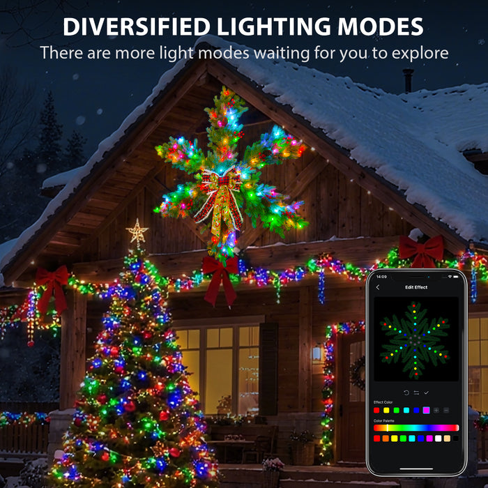 4ft/48in Pre-lit Artificial Christmas Hanging Snowflake Star Wreath with Programmable RGB Fairy Lights