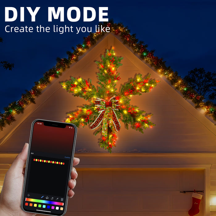 4ft/48in Pre-lit Artificial Christmas Hanging Snowflake Star Wreath with Programmable RGB Fairy Lights