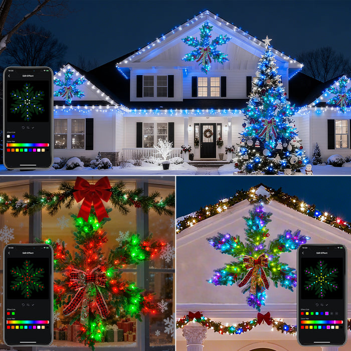 4ft/48in Pre-lit Artificial Christmas Hanging Snowflake Star Wreath with Programmable RGB Fairy Lights