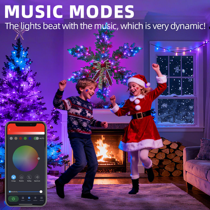 4ft/48in Pre-lit Artificial Christmas Hanging Snowflake Star Wreath with Programmable RGB Fairy Lights