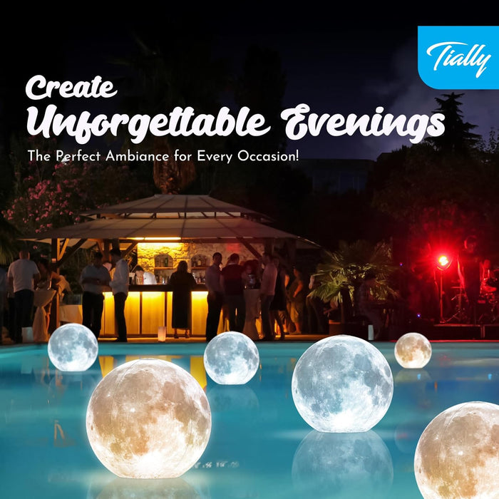 14" Full Moon Floating Inflatable Pool Lights Solar Powered 2-PACK