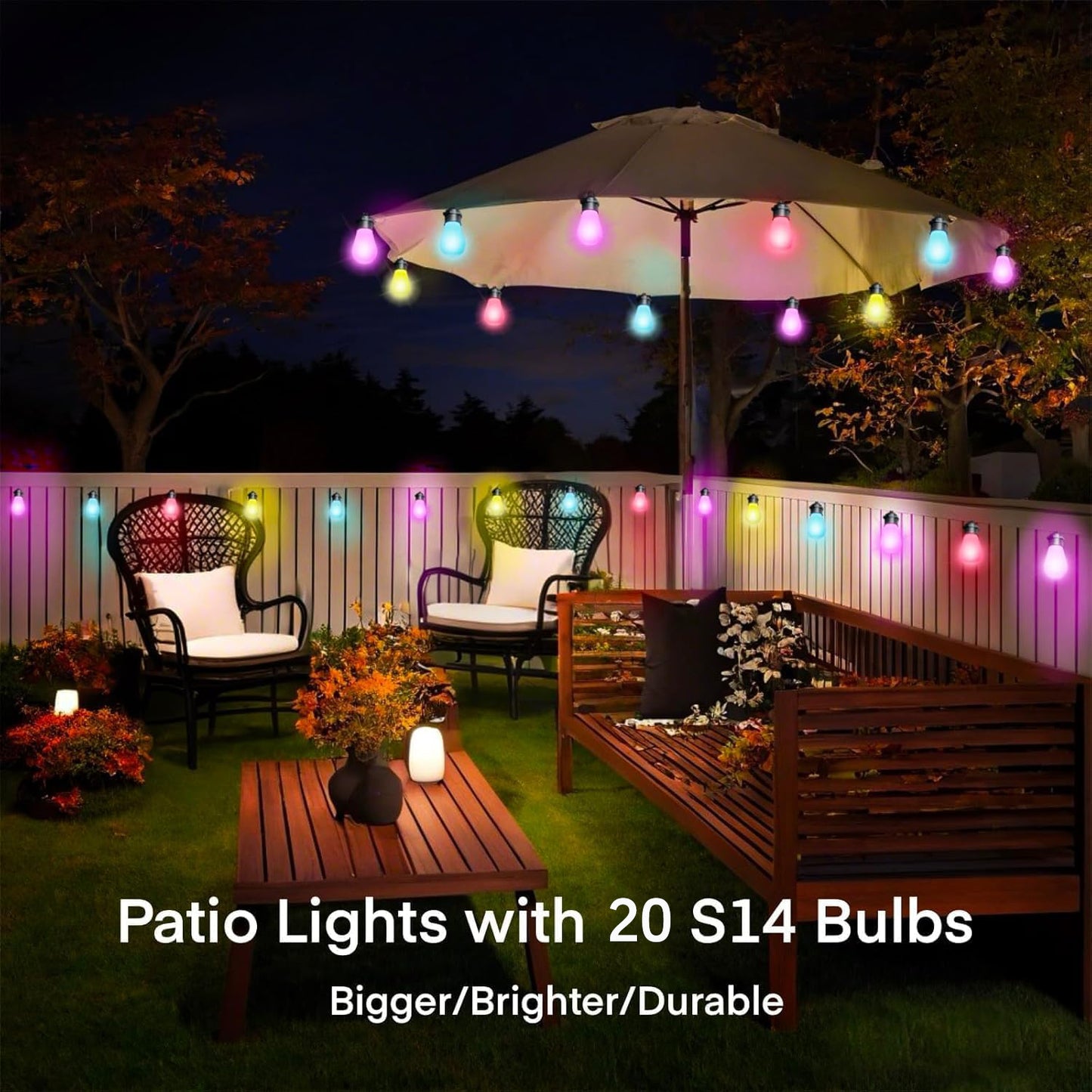 S14 Smart Outdoor String Lights 20 RGB LED Edison Bulbs 50FT/15M