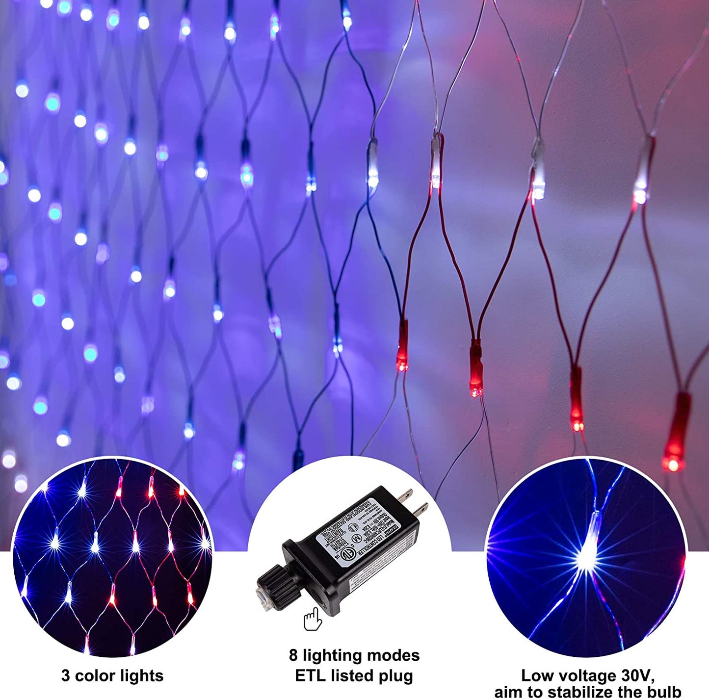 American Flag Net Hanging Lights 390 Super Bright LED