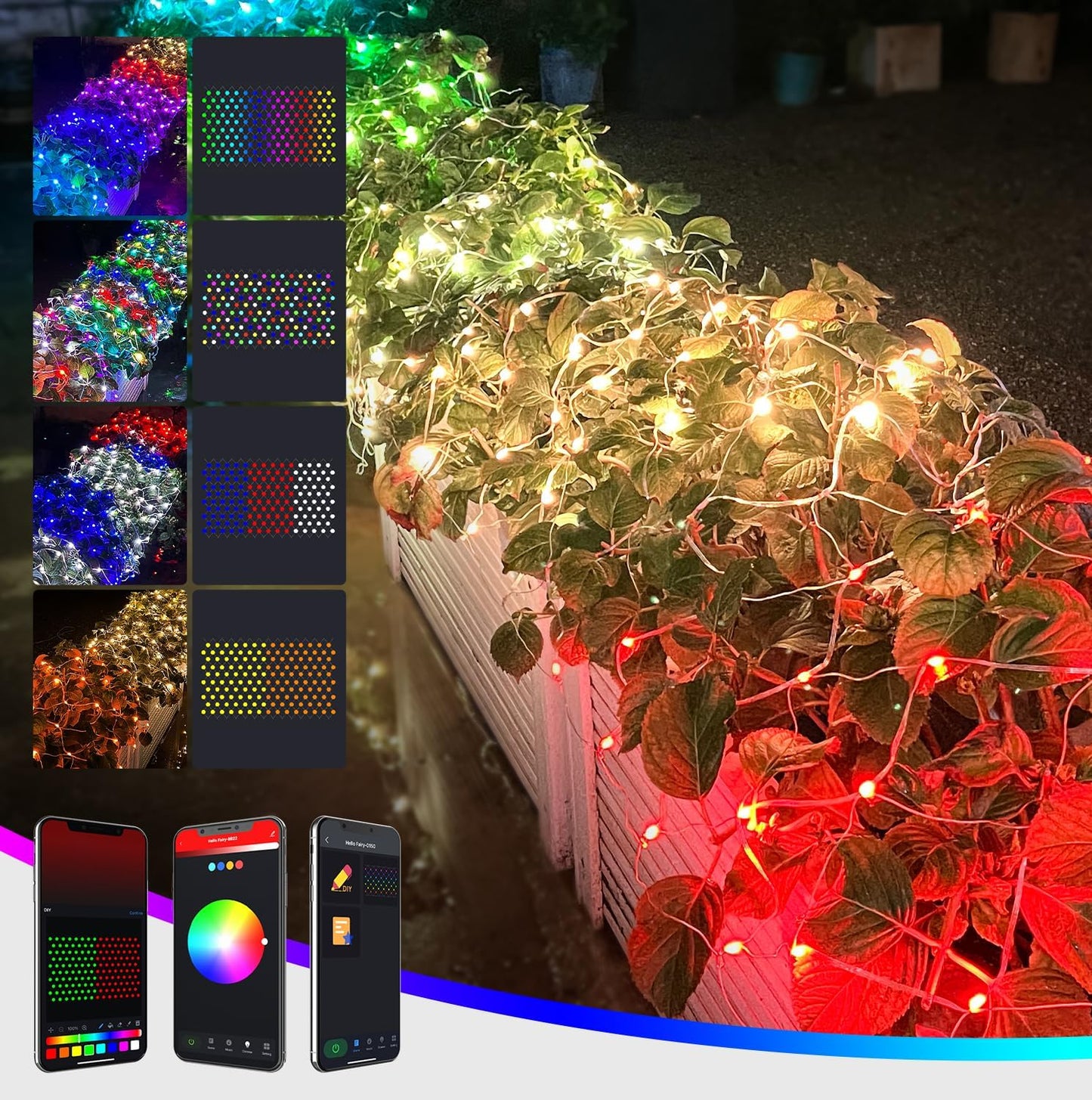 Dynamic Christmas Net Lights Outdoor RGB 5ft x 6ft