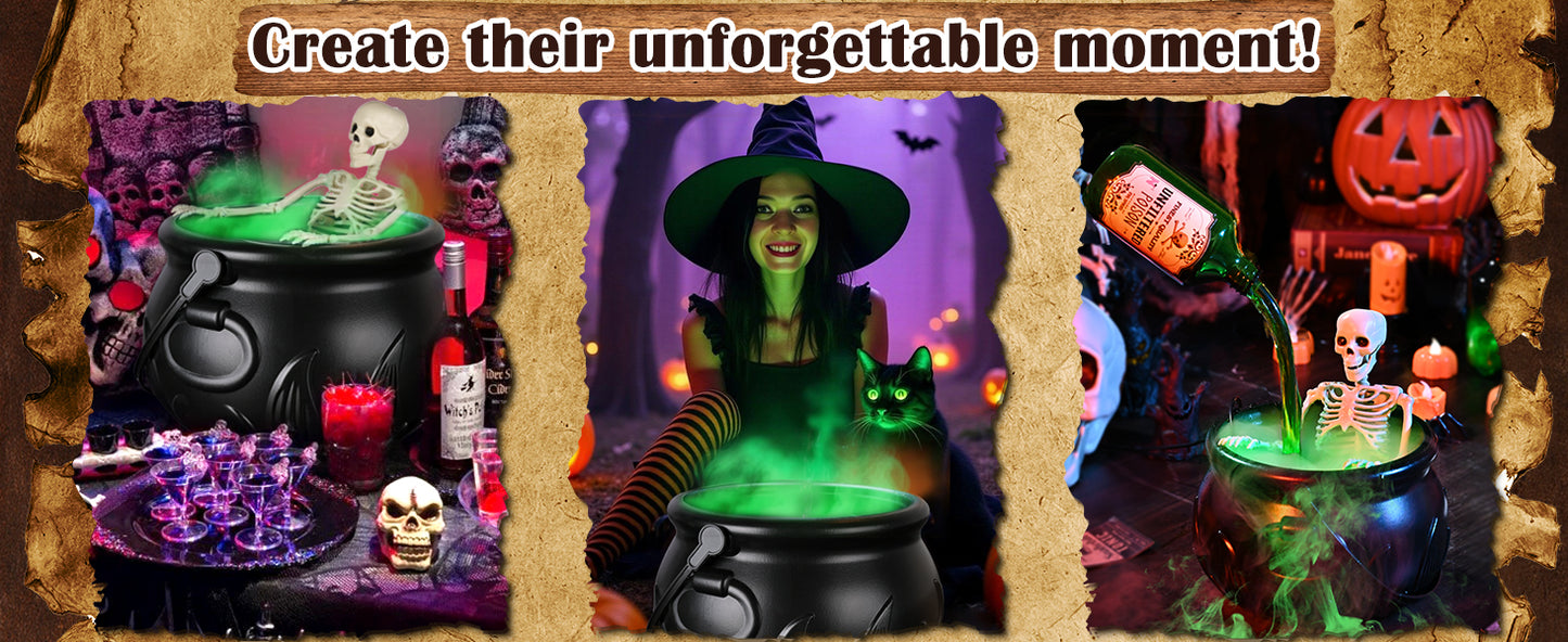 Cauldron Halloween Decor with Magic Floating Potion Bottles and Diffuser