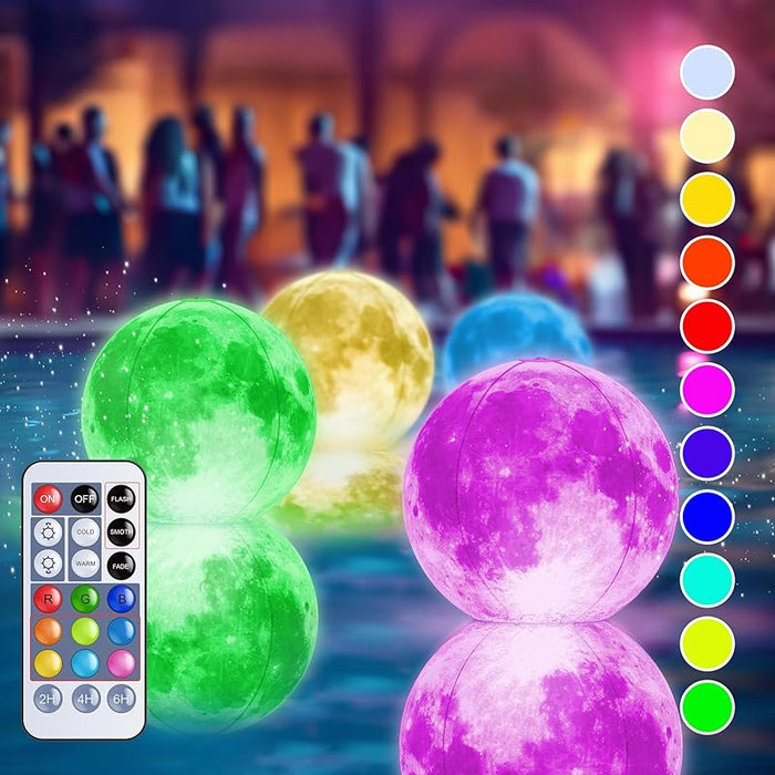 14" Full Moon Floating Inflatable Pool Lights Solar Powered 2-PACK