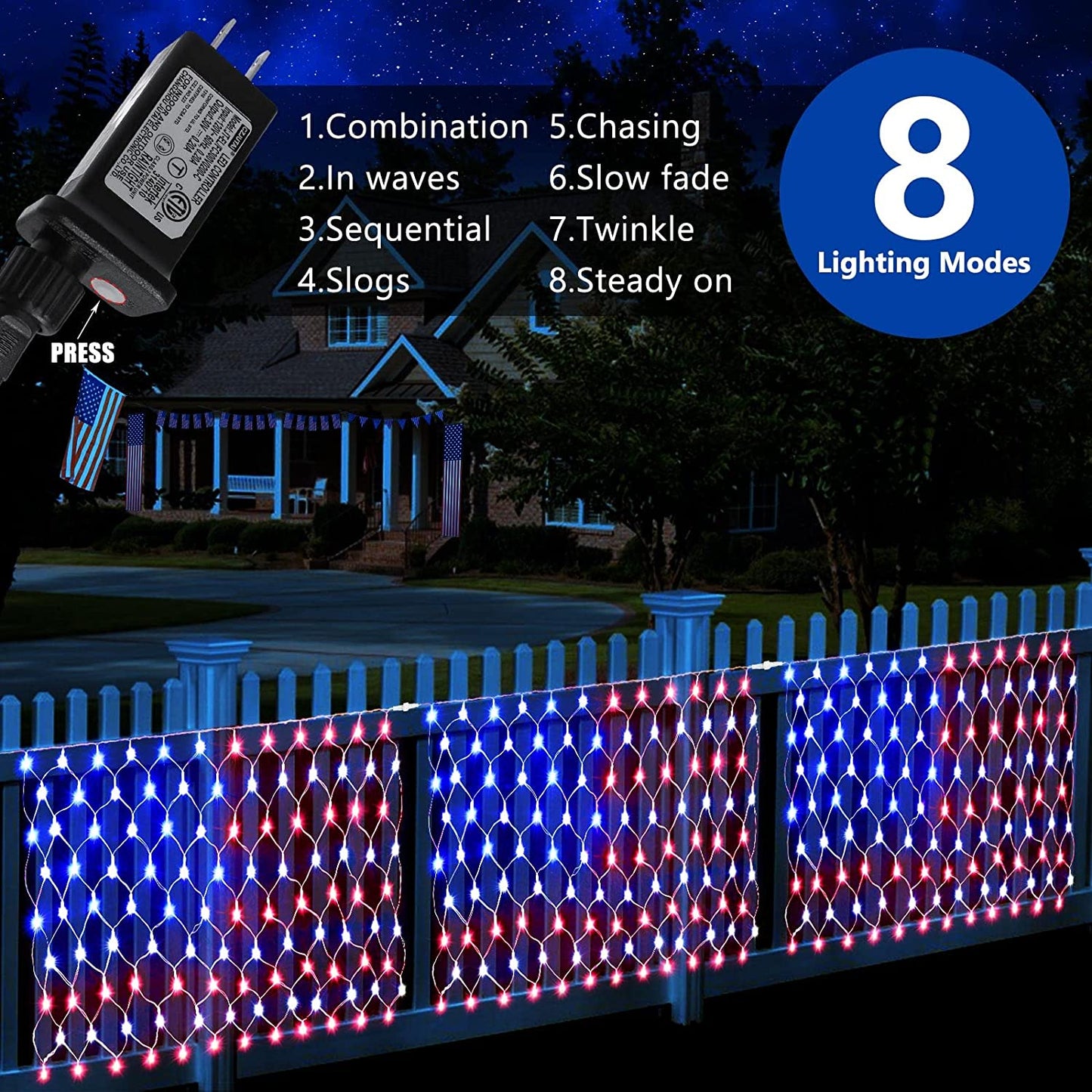 3-in-1 Upgrade 324 LED USA Flag Net Lights