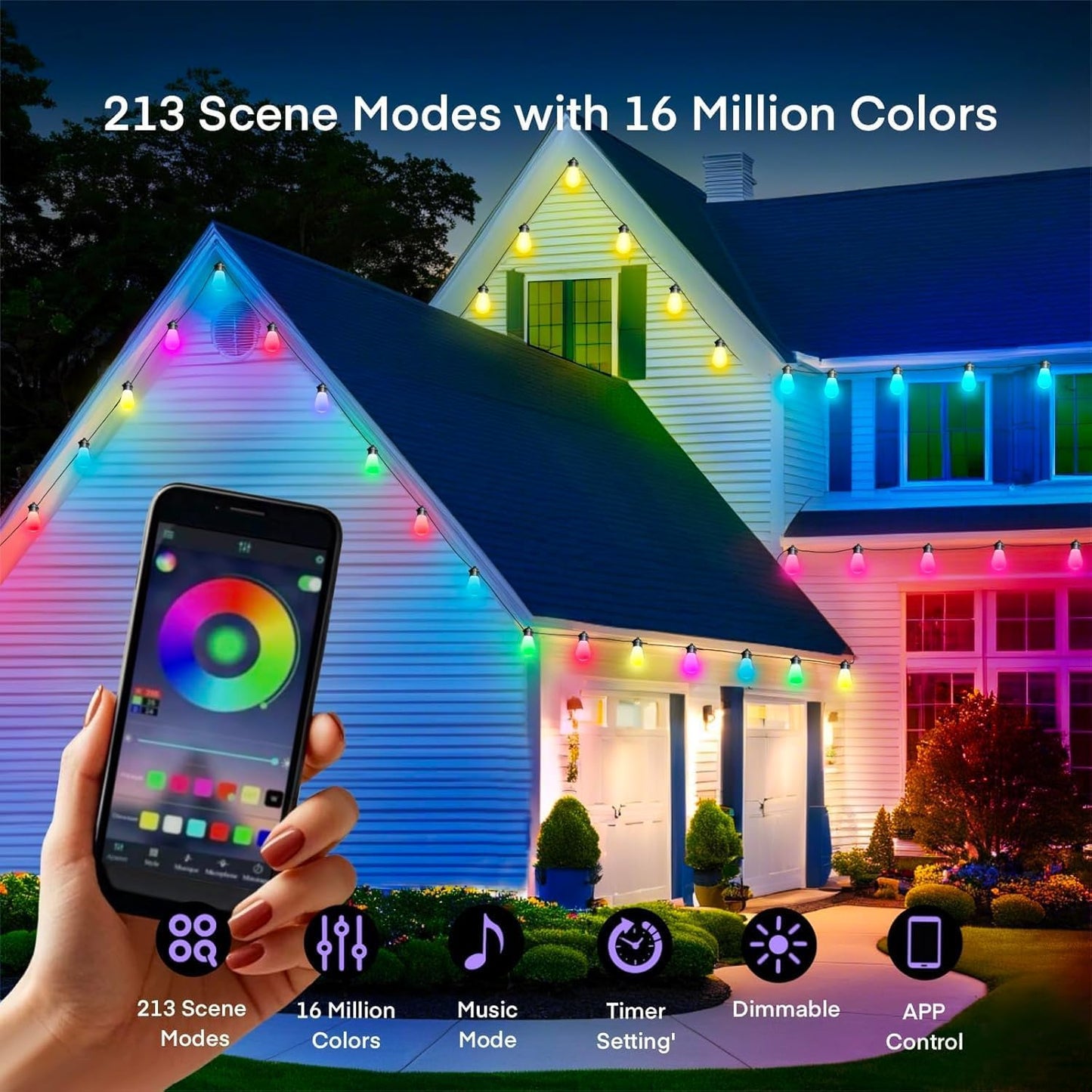S14 Smart Outdoor String Lights 20 RGB LED Edison Bulbs 50FT/15M