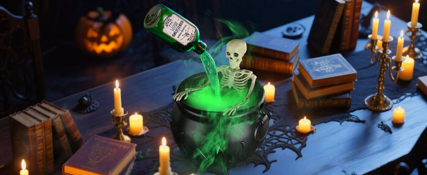 Cauldron Halloween Decor with Magic Floating Potion Bottles and Diffuser