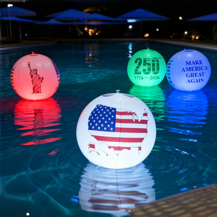 America 250th Anniversary 15 inch Inflatable Glow Globe Solar RGBW Lights 2-Pack (Pre-order)