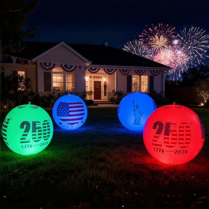 America 250th Anniversary 15 inch Inflatable Glow Globe Solar RGBW Lights 2-Pack (Pre-order)