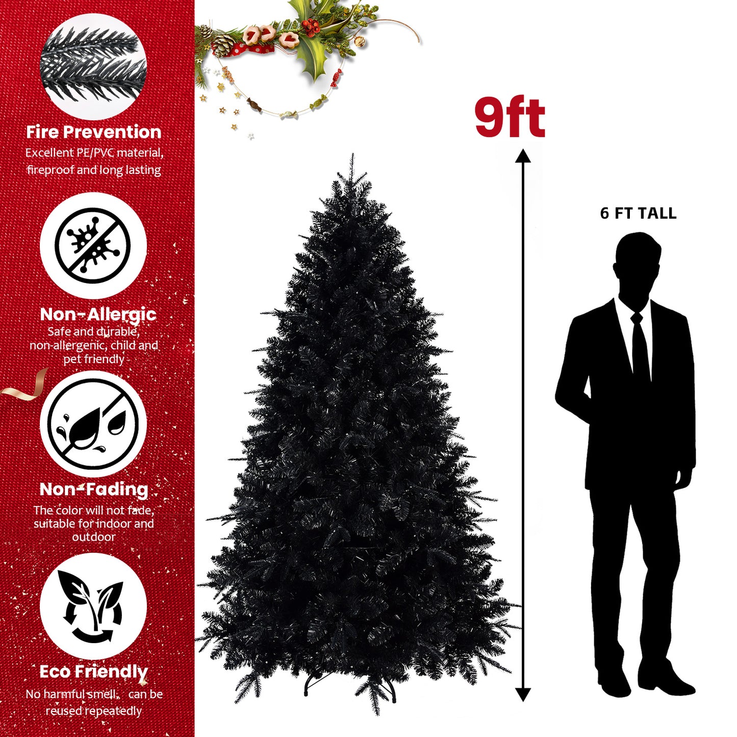 Black Pre Lit Halloween Christmas Tree
