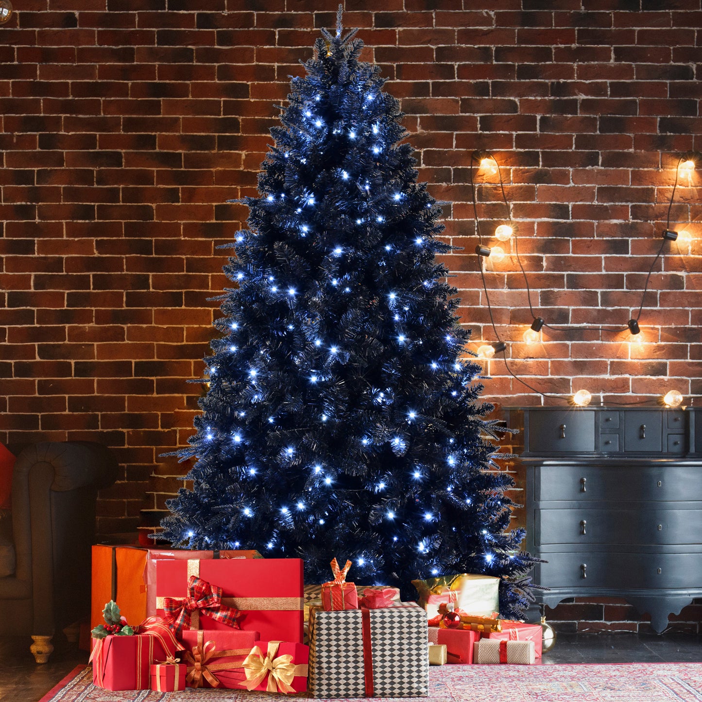 Black Pre Lit Halloween Christmas Tree