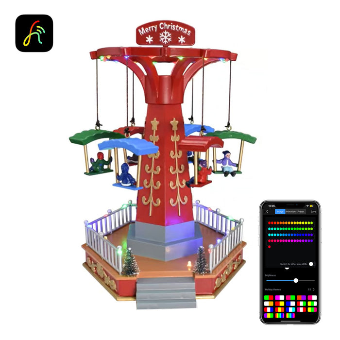 Christmas Resin Craft Ornaments Carnival Parachute Playground with LED Lights and Parachute Up and Down Function