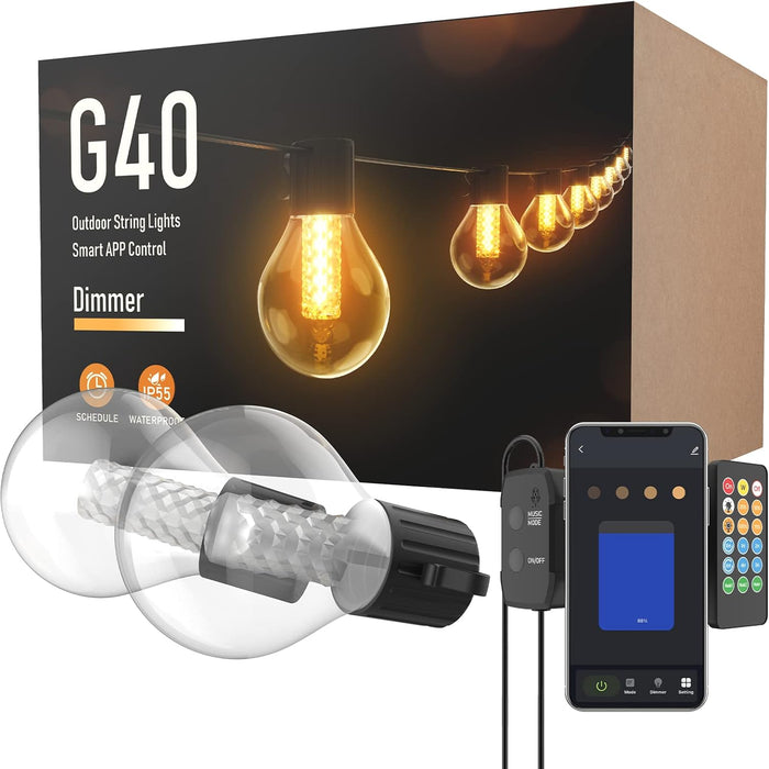 50FT G40 Outdoor String Lights with Dimmer App Control