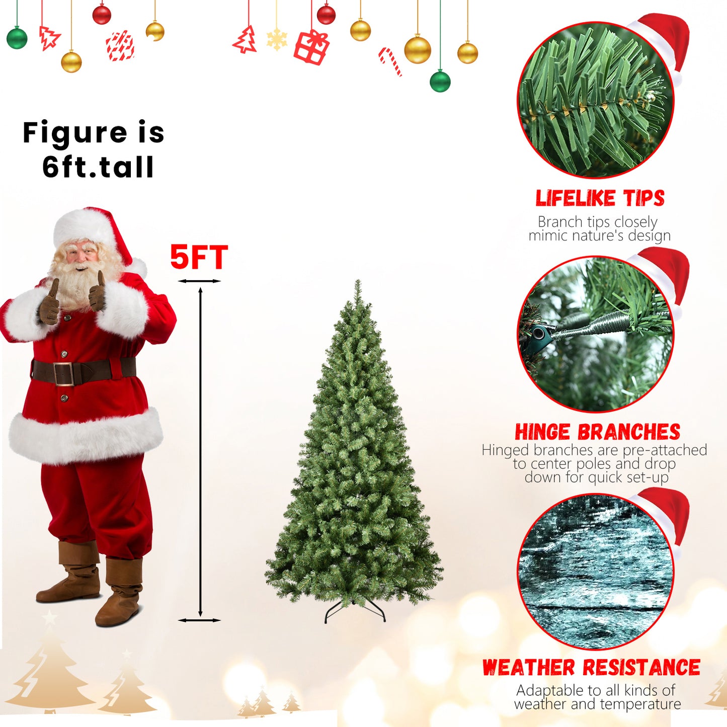 Round Head Automatic Steel Wire and Polyvinyl Chloride Pine Needle Pre-lit Christmas Tree with Tungsten Filament Light