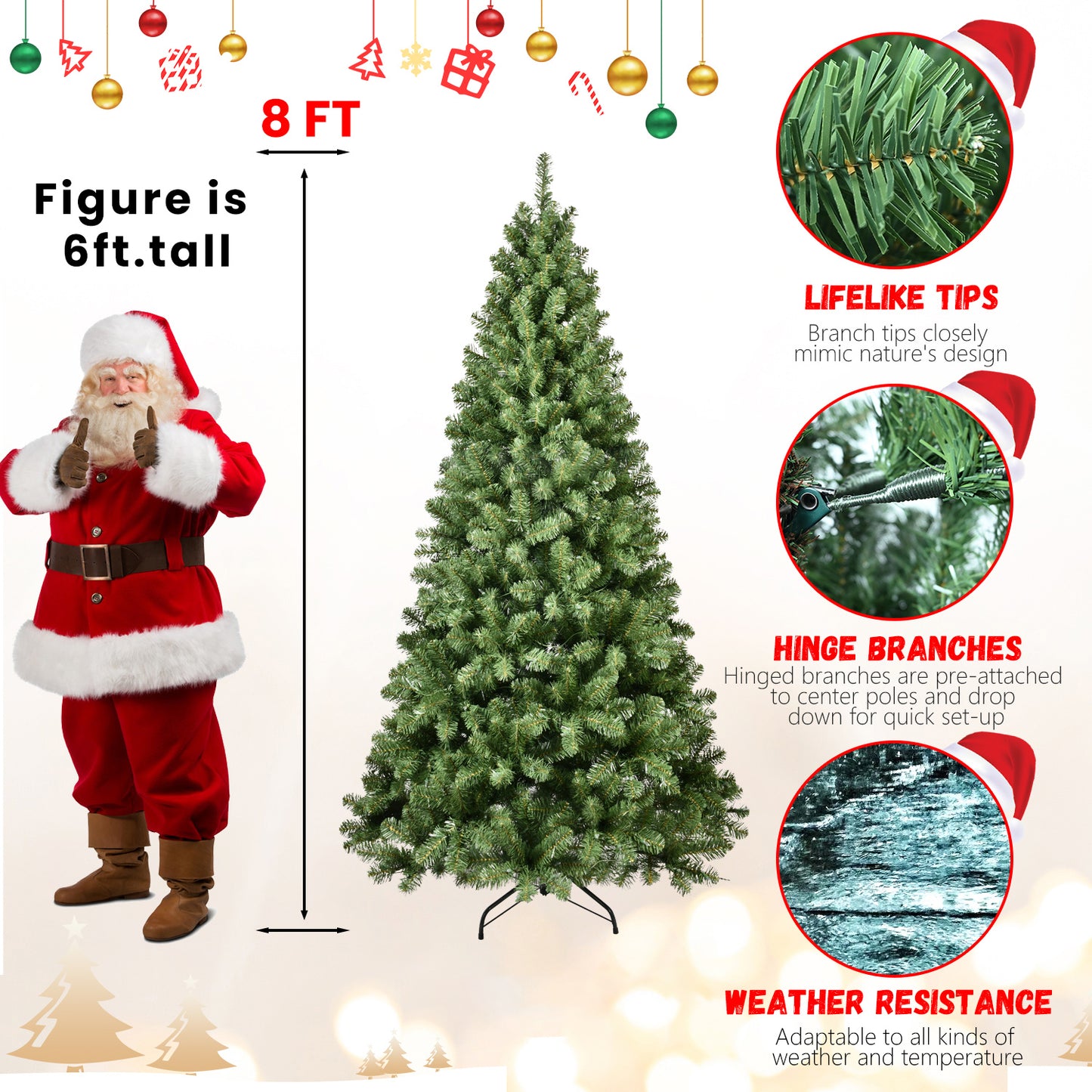 Round Head Automatic Steel Wire and Polyvinyl Chloride Pine Needle Pre-lit Christmas Tree with Tungsten Filament Light