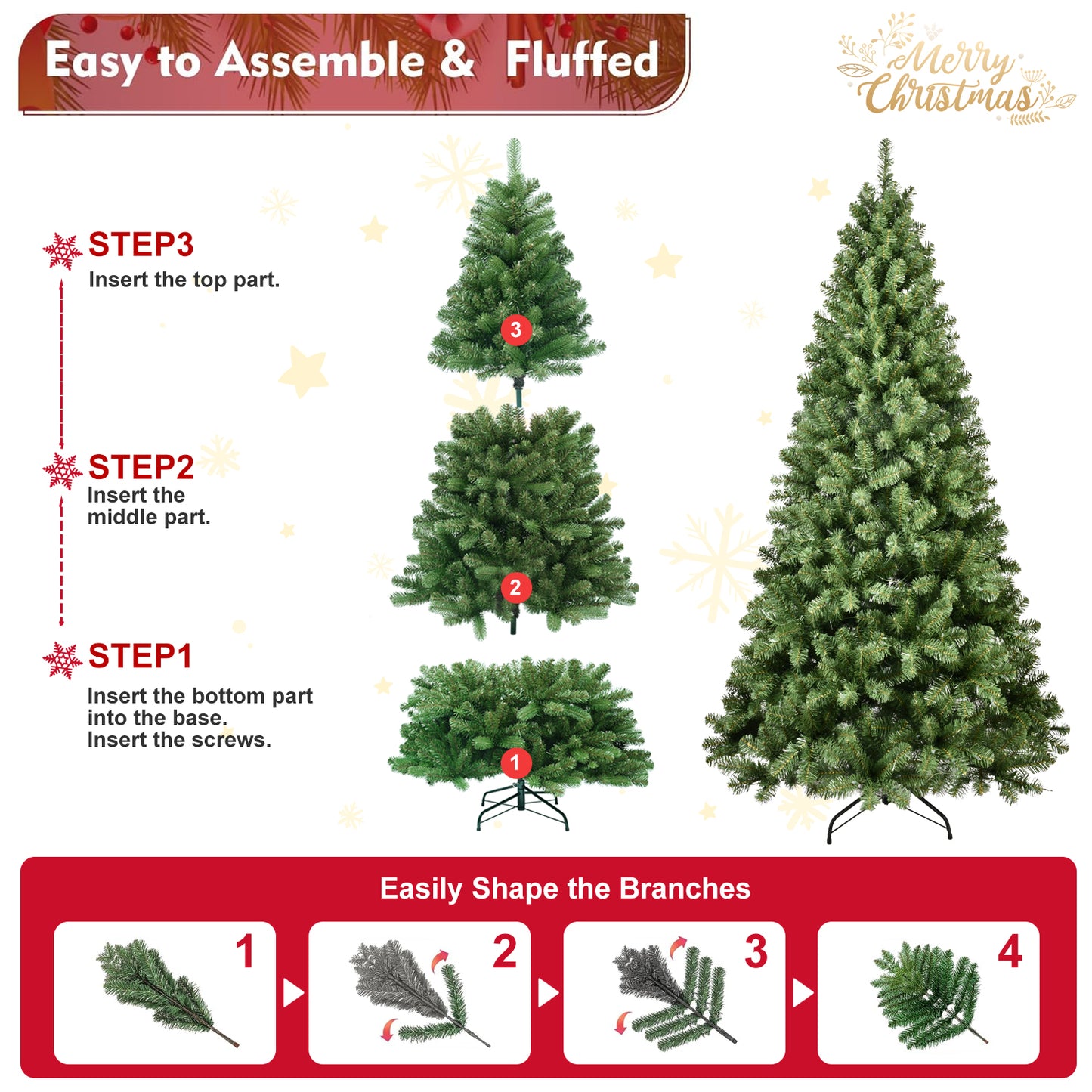 Round Head Automatic Steel Wire and Polyvinyl Chloride Pine Needle Pre-lit Christmas Tree with Tungsten Filament Light