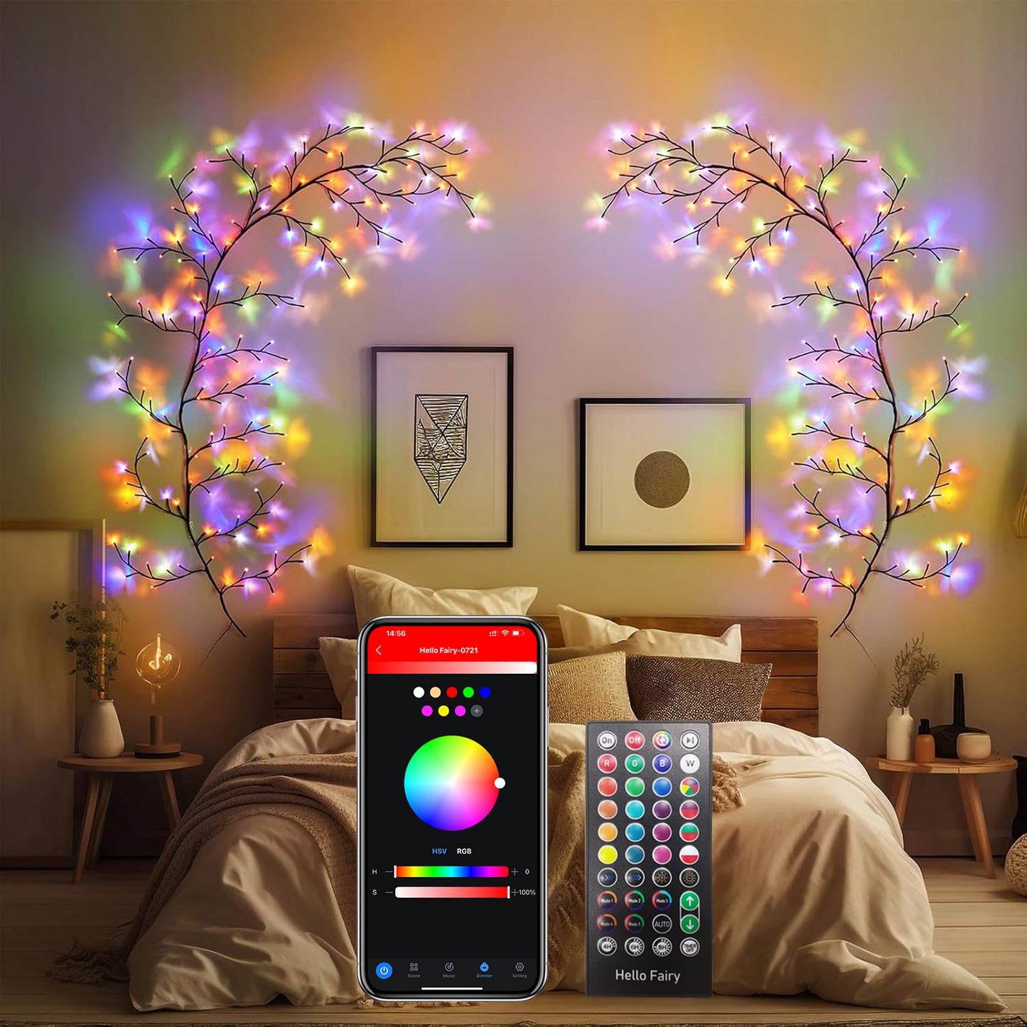 Smart RGB LED Lighted Willow Vine Lights works with Hello Fairy