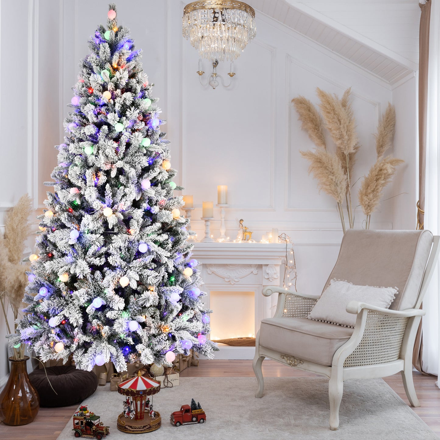 7.5FT/8FT Prelit Flocked Christmas Tree