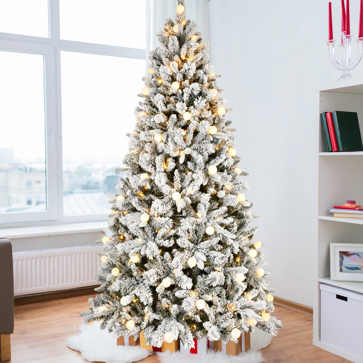 7.5FT/8FT Prelit Flocked Christmas Tree