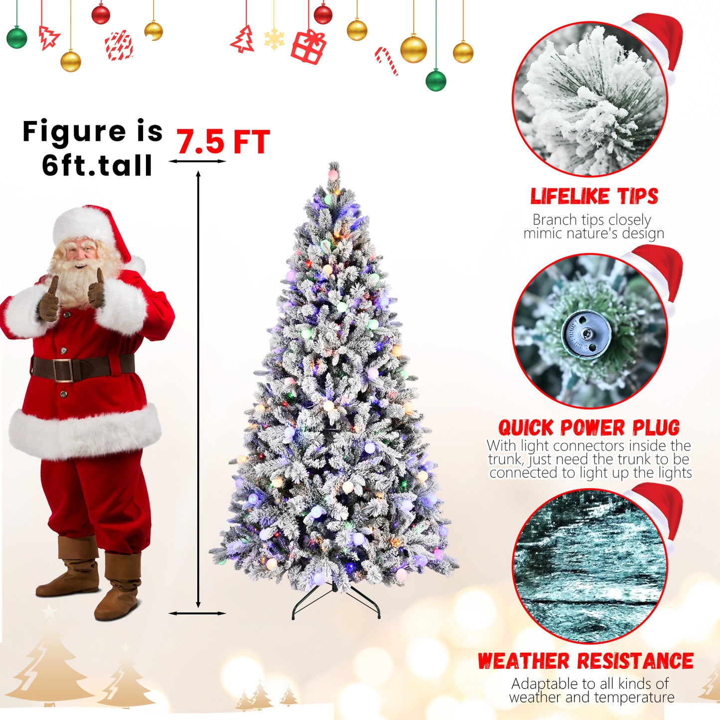7.5FT/8FT Prelit Flocked Christmas Tree