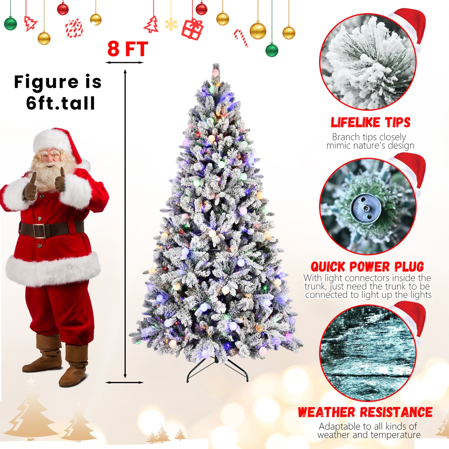 7.5FT/8FT Prelit Flocked Christmas Tree