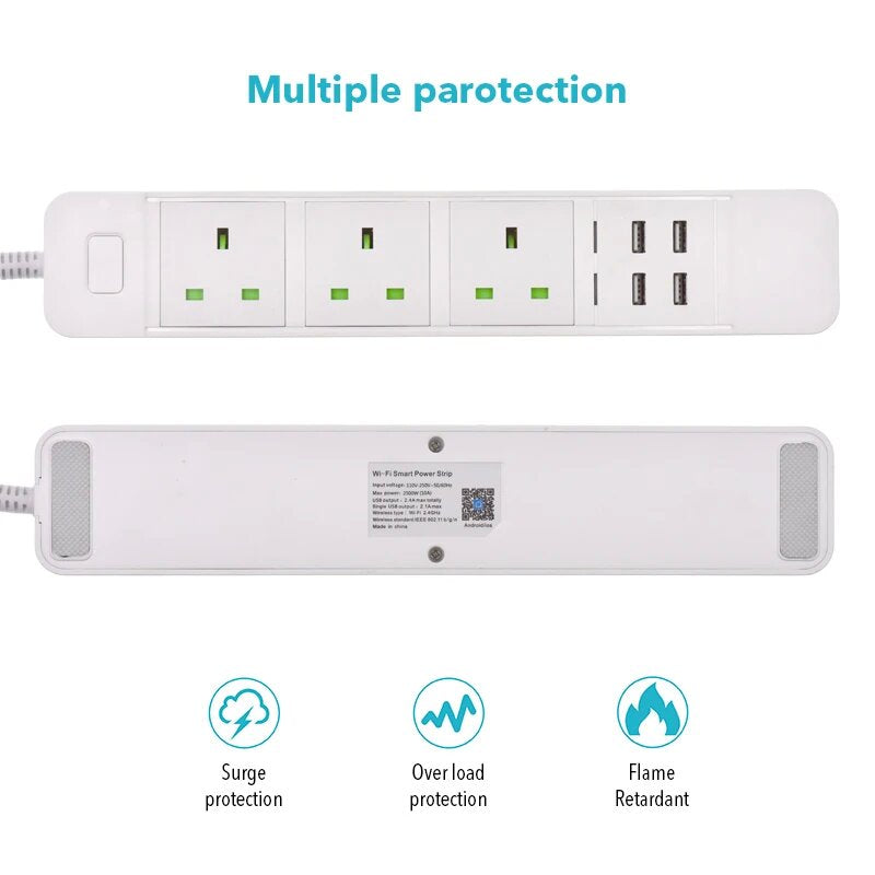 UK Smart WiFi Power Strip 3 AC 4 USB