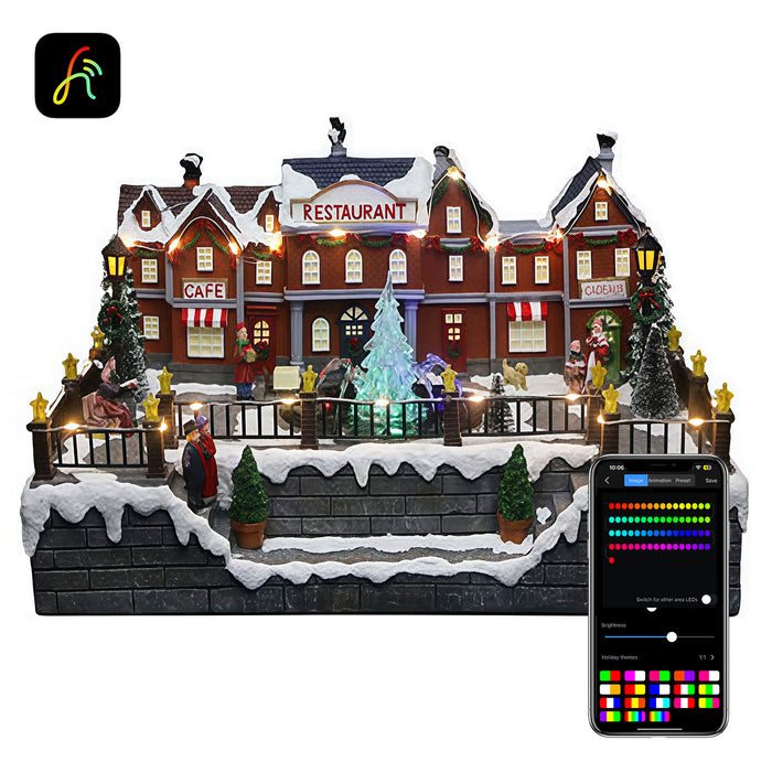 Christmas resin craft ornaments Christmas street scene with LED lights and fountain feature