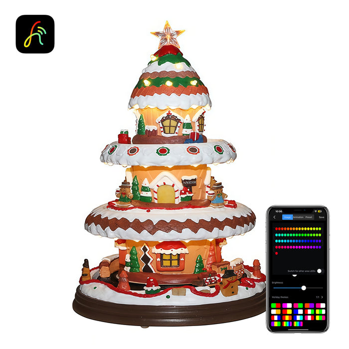 Christmas resin craft ornaments Three-storey revolving gingerbread house house with LED lights