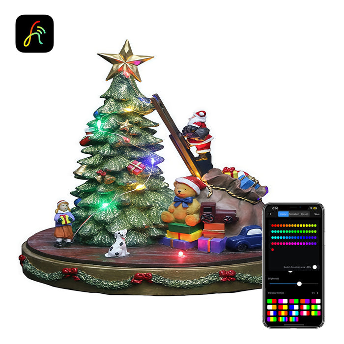 Christmas resin craft ornaments Santa Claus climbs stairs up and down to decorate christmas tree with LED lights
