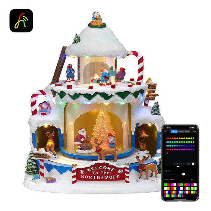 Christmas resin craft ornaments Christmas Arctic scene with LED lights, deer and Christmas elf double rotation function