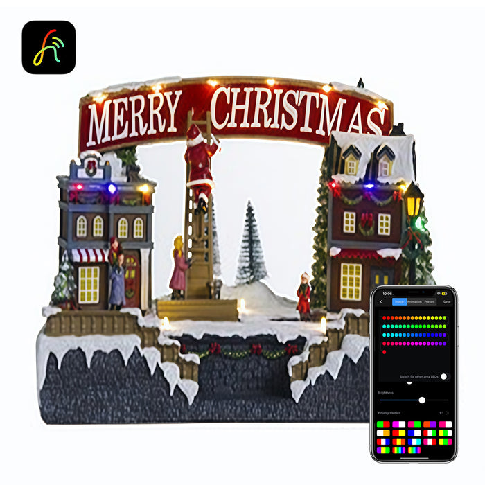 Christmas resin craft ornaments Christmas village square with LED lights Santa Claus up and down stairs function