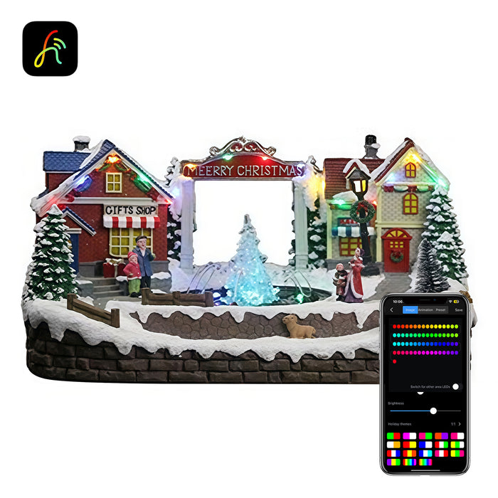 Christmas resin craft ornaments Christmas house with LED lights and fountain function